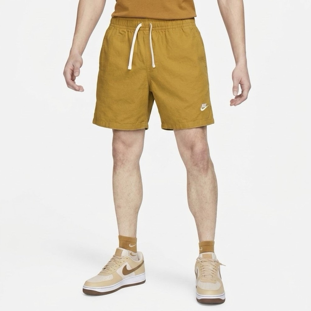 Nike Woven Washed Canvas Shorts 100% Cotton Mustard Gold Drawstring 6" Men's M